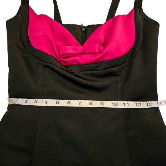Vintage 90s Jessica McClintock Gunne Sax Black Pink Satin Formal Dress Prom Bow - Picture 9 of 16